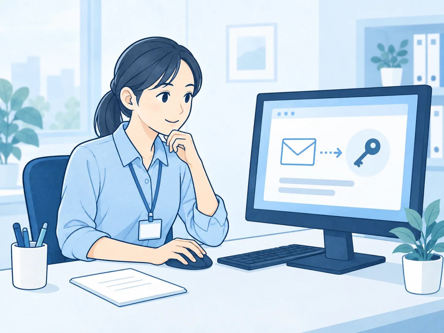 メール認証からライセンスを受け取って利用を始めるイラスト